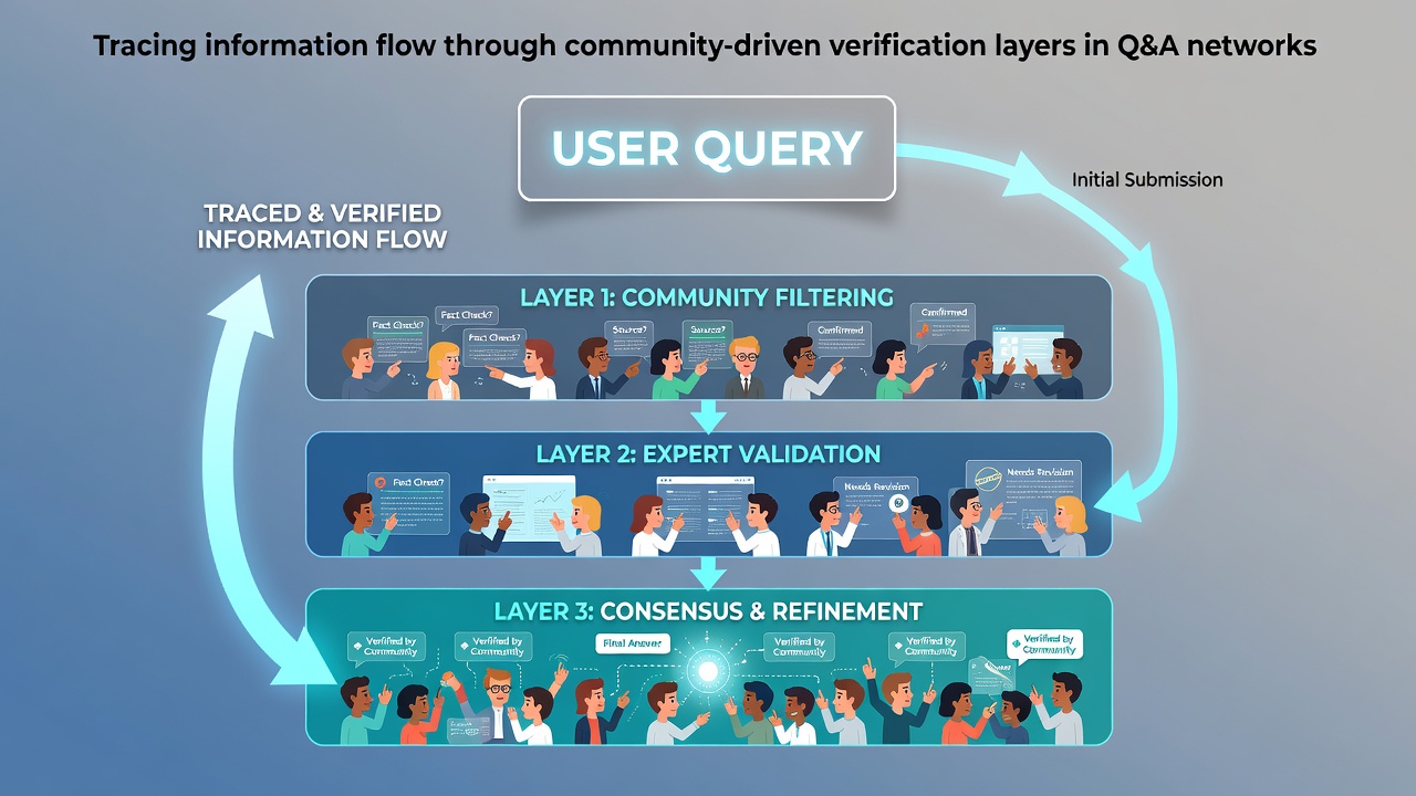 Tracing Information Flow Through Community-Driven Verification Layers in Q&A Networks